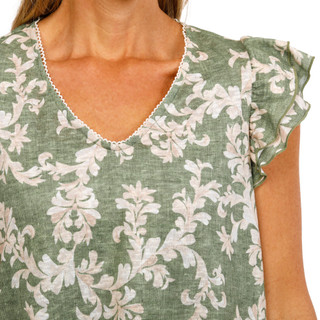Thumbnail 3: Chenault Women's Double Ruffle Sleeve Linen Top 