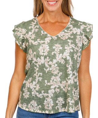 Thumbnail 1: Chenault Women's Double Ruffle Sleeve Linen Top 