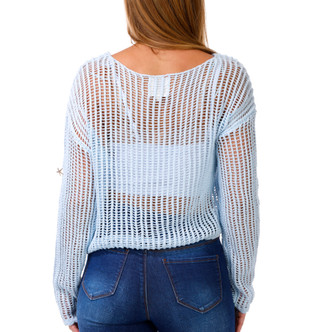 Thumbnail 3: No Comment Junior's Long Sleeve Open Knit Shell Sweater 