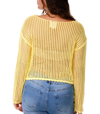 Thumbnail 2: No Comment Junior's Long Sleeve Open Knit Shell Sweater 
