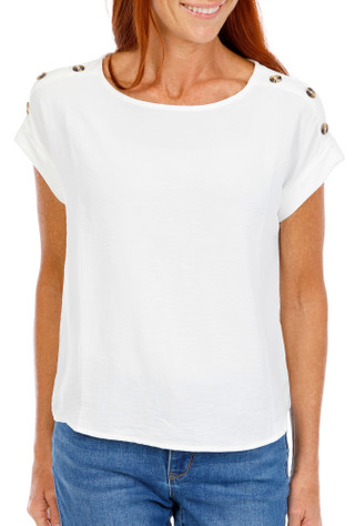 Thumbnail 1: 3RD & MALT Women's Solid Button Shoulder Top  