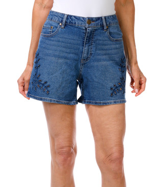 Thumbnail 1: D. Jeans Women's Floral Laser Cut Denim Shorts 