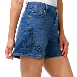 Thumbnail 2: D. Jeans Women's Floral Laser Cut Denim Shorts 