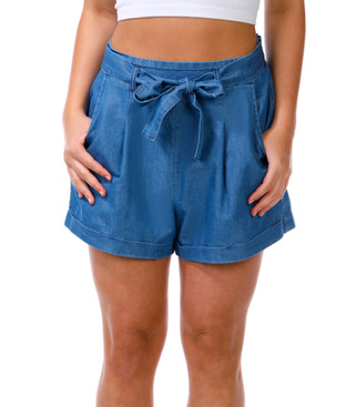 Thumbnail 1: Cisono Juniors Tie Front Chambray Shorts 
