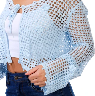 Thumbnail 3: No Comment Juniors 3D Floral Crochet Cardigan 