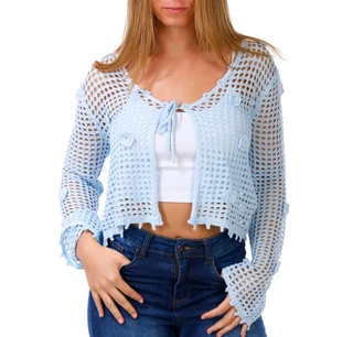Thumbnail 1: No Comment Juniors 3D Floral Crochet Cardigan 
