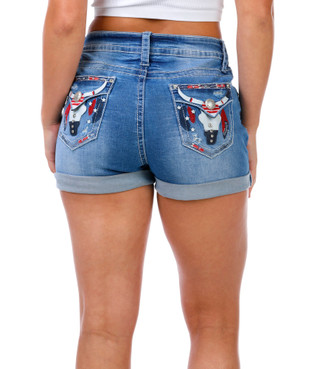 Thumbnail 1: SUNKISSED DENIM Juniors Cuffed Denim Shorts 