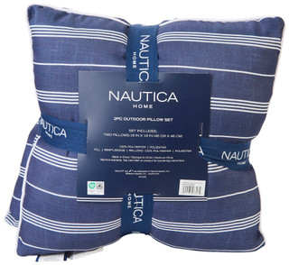 Thumbnail 2: Nautica 18x18 Inch Navy Stripe Outdoor Pillow 2-Pack 