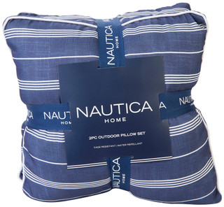 Thumbnail 1: Nautica 18x18 Inch Navy Stripe Outdoor Pillow 2-Pack 