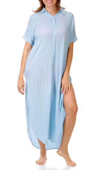 Thumbnail 1: Raviya Women's Short Sleeve Button Front Caftan Coverup 
