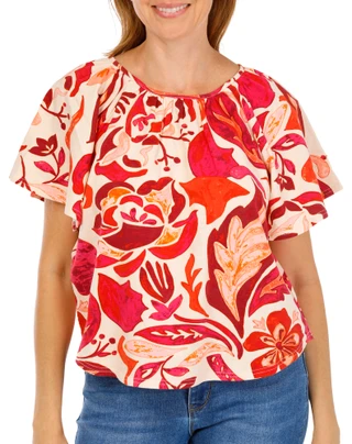 Thumbnail 1: Zac & Rachel Women's Petite Short Sleeve Print Top 