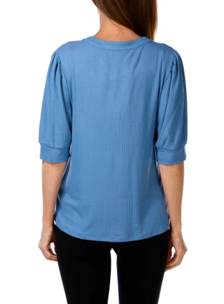 Thumbnail 2: RIO & RIAN Women's 3/4 Sleeve Ribbed Henley Top 
