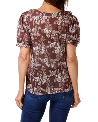 Thumbnail 2: Chenault Women's Short Sleeve Ruffled Print Top 