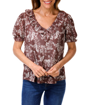 Thumbnail 1: Chenault Women's Short Sleeve Ruffled Print Top 