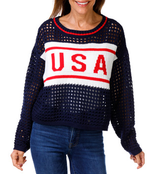 Thumbnail 1: MOON & MADISON Juniors Americana USA Open Crochet Sweater 