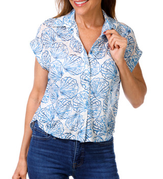 Thumbnail 2: Casey Key Women's Petite Cap Sleeve Button Up Top 