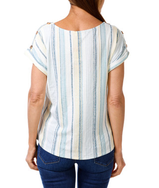 Thumbnail 2: Anneliese Women's Button Shoulder Chevron Striped Top 