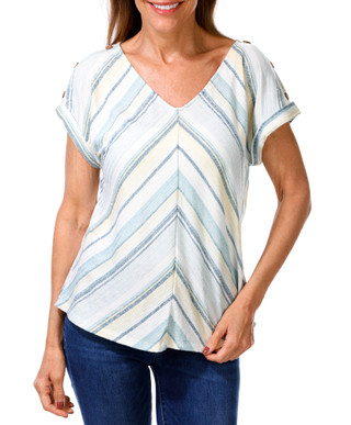 Thumbnail 1: Anneliese Women's Button Shoulder Chevron Striped Top 