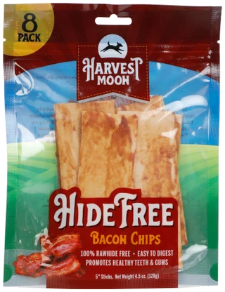 Thumbnail 1: Harvest Moon 8 Pk Hide Free Bacon Chips Pet Treats 