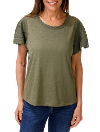 Thumbnail 1: Farmer's Market Women's Crochet Sleeve Tee 