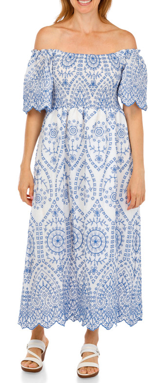 Thumbnail 4: Ana & Rose Women's Embroidered Smocked Midi Dress 