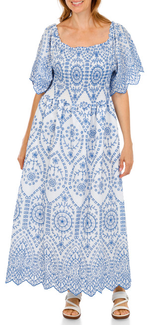 Thumbnail 1: ANA & ROSE FASHION Women's Plus Smocked Embroidered Midi Dress 