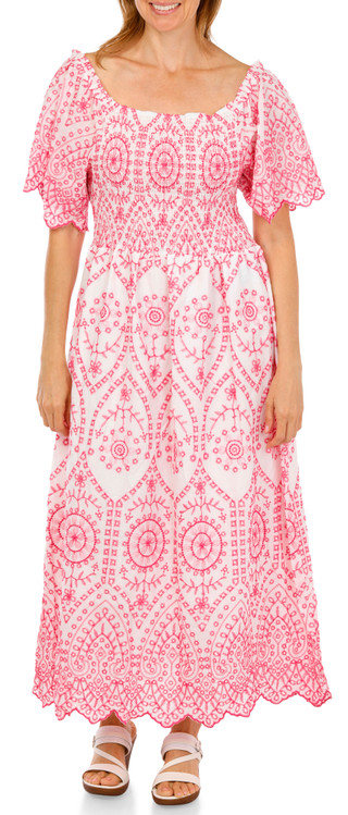 Thumbnail 1: ANA & ROSE FASHION Women's Plus Smocked Embroidered Midi Dress 