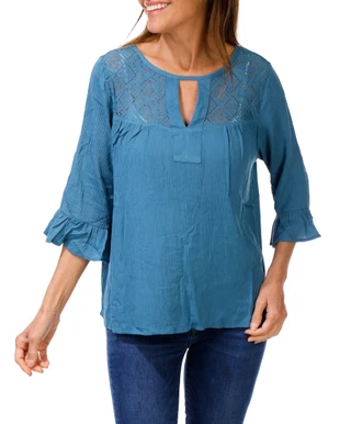 Thumbnail 1: Kaktus Women's Crinkle Split Neck Top 