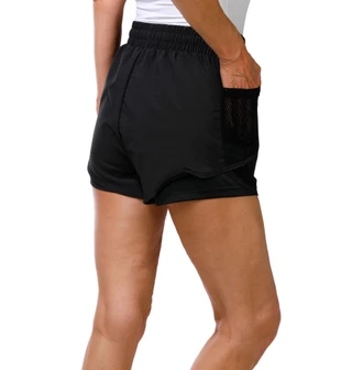 Thumbnail 2: DOWNTOWN MOTION Women's Active Black Mesh Run Shorts 