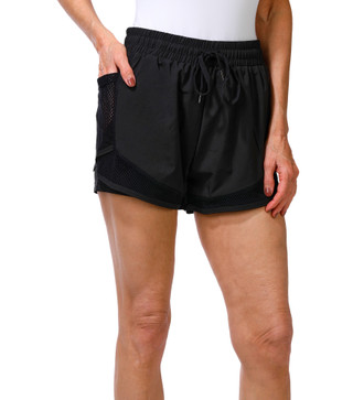 Thumbnail 1: DOWNTOWN MOTION Women's Active Black Mesh Run Shorts 