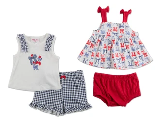 Thumbnail 1: Little Lass Baby Girls 4 Pc Americana Shorts Set 