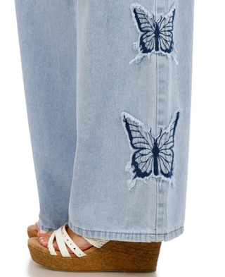 Thumbnail 3: GOGO JEANS Juniors Butterfly Wide Leg Jeans 