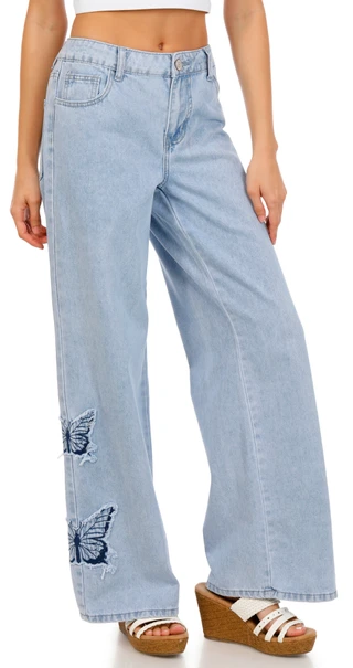 Thumbnail 1: GOGO JEANS Juniors Butterfly Wide Leg Jeans 