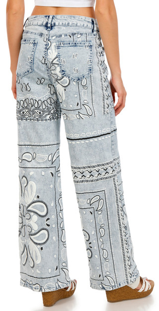 Thumbnail 3: SUNKISSED DENIM Junior's Patchwork Pattern Wide Leg Jeans 