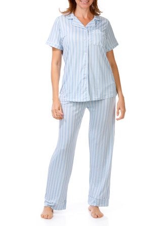 Thumbnail 1: Hunter Women's 2 Pc Stripe Button Down Pajama Pants Set 