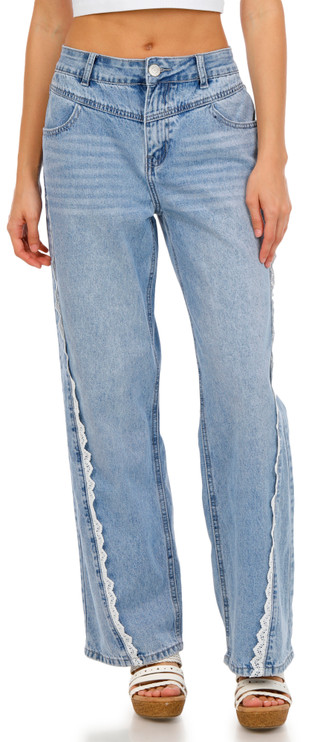 Thumbnail 1: GOGO JEANS Junior's Lace Trim Straight Leg Jeans  