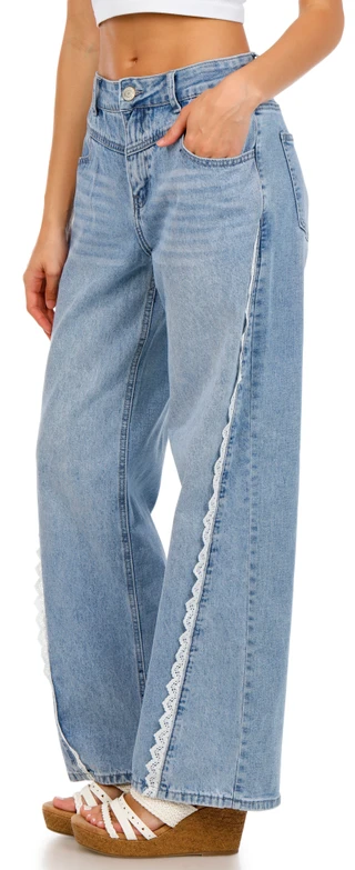 Thumbnail 4: GOGO JEANS Juniors Lace Trim Straight Leg Jeans  