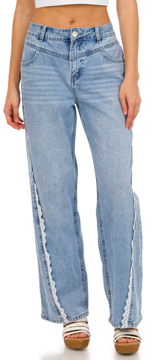 Thumbnail 1: GOGO JEANS Juniors Lace Trim Straight Leg Jeans  