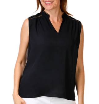 Thumbnail 1: Premise Women's Split Neck Crochet Trim Tank 