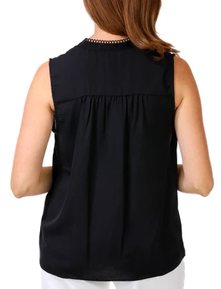 Thumbnail 2: Premise Women's Split Neck Crochet Trim Tank 