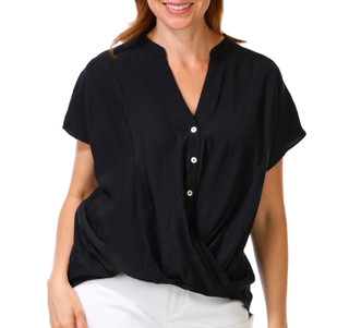Thumbnail 1: Status by Chenault Women's Short Sleeve Button Front Surplice Top 