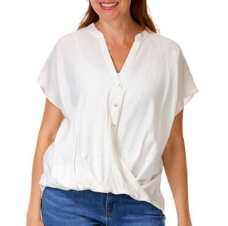Thumbnail 1: Status by Chenault Women's Short Sleeve Button Front Surplice Top 
