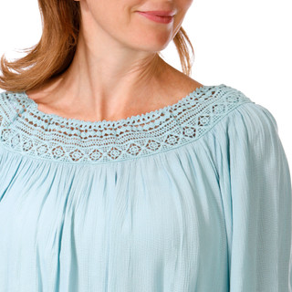 Thumbnail 3: Chelsea & Theodore Women's Short Sleeve Gauze Lace Trim Top 