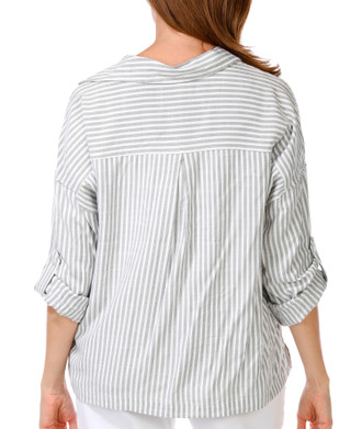 Thumbnail 3: MAX STUDIO Women's 3/4 Sleeve Cropped Stripe Top 