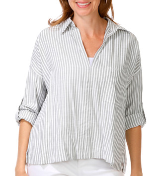 Thumbnail 1: MAX STUDIO Women's 3/4 Sleeve Cropped Stripe Top 