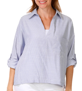 Thumbnail 2: MAX STUDIO Women's 3/4 Sleeve Cropped Stripe Top 