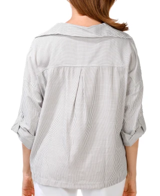 Thumbnail 2: MAX STUDIO Women's 3/4 Sleeve Cropped Stripe Top 