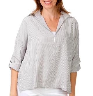 Thumbnail 1: MAX STUDIO Women's 3/4 Sleeve Cropped Stripe Top 
