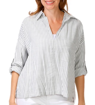 Thumbnail 1: MAX STUDIO Women's 3/4 Sleeve Cropped Stripe Top 