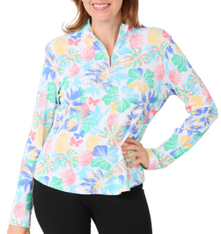Thumbnail 1: Coral Bay Golf Women's Long Sleeve Pineapple Palms 1/4 Zip Polo 